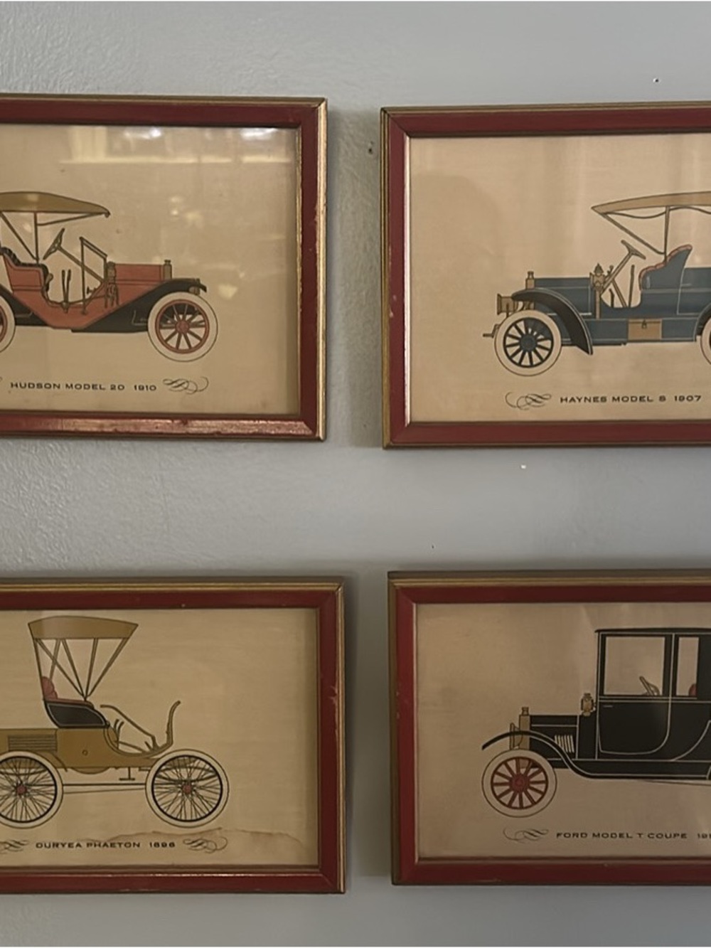 Vintage-Inspired Red Framed Classic Car Wall Art - Unbranded